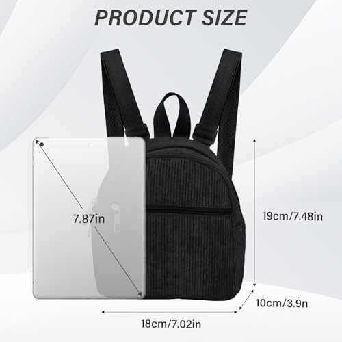Cute Mini Backpacks, Corduroy Tiny Backpack Small Backpack for Women and Girls, Portable Ladies Backpacks (black)