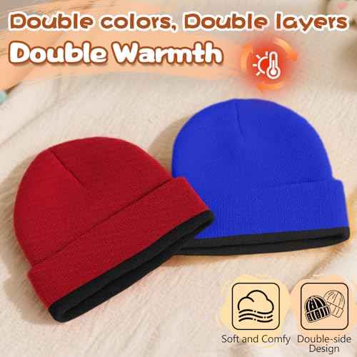 Rosoz Kids Beanie Boys Girls- Reversible Beanie with Double Sides- Big Kids Winter Hat Kids Knit Warm Caps for 7-12 Years