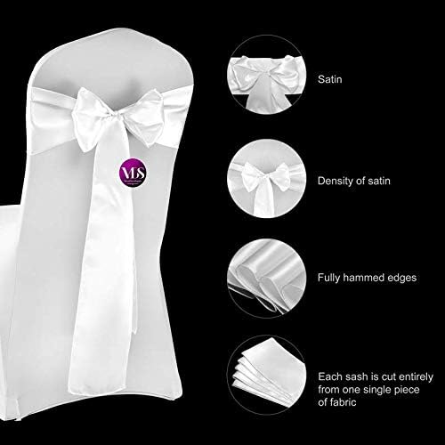 VDS Satin Chair Sashes Chair Cover Back Tie Sateen Bows Ribbon for Wedding Birthday Graduation Engagement Ceremony Event Party Banquet Venue Hotel All Dining Chair Decoration (250PC) (White)