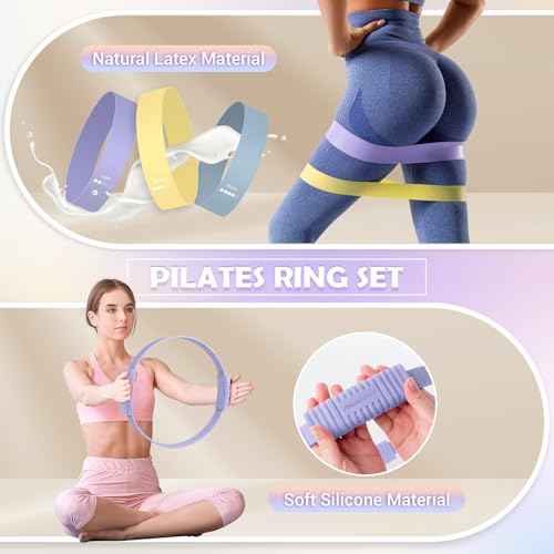Pilates Essentials Kit for Women, 13.5" Pilates Ring and Ball Set with Resistance Bands for Home Workouts, Portable Pilates Kit with Bag & Training Poster for Full Body Exercise