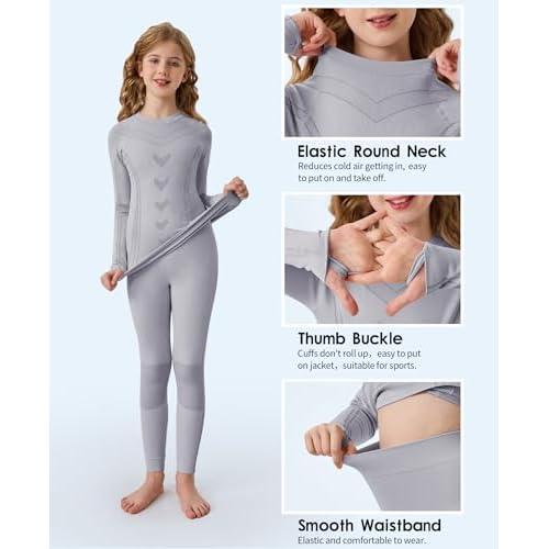 beautyin Thermal Underwear for Kids Athletic Thermals Top and Bottom Set Boys Girls Long Johns Set Winter Base Layer