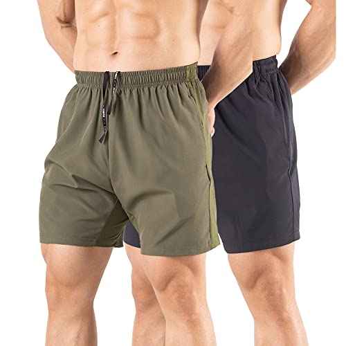 Men's 5" Running Shorts 2 Pack Quick Dry Athletic Workout Gym Shorts with Zipper Pockets