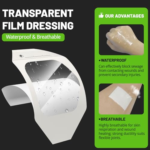 Transparent Film Dressing 2.3x2.7 inch 50 Packs Waterproof Clear Bandages for Swimming, Showering, Post Surgical, IV Shield, Tattoo Aftercare Bandages Shower Shield Wound Cover