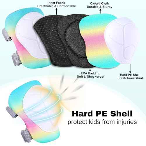 FIODAY Kids Knee and Elbow Pads Wrist Guards Adjustable Protective Gear Set for Girls Boys Inline Skating Biking Skateboard Scooter