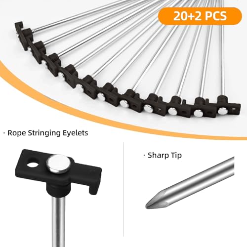 20+2PCS Tent Stakes Heavy Duty Camping Stakes,AVOFOREST 9.8Inch Non-Rust Metal Tent Pegs Ground Stakes Tent Spikes Camping,Garden,Hiking Black