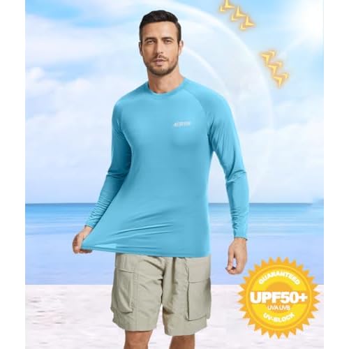 2 Pack Men¡¯s Sun Protection Shirts UPF 50+ Long Sleeve Swim Rash Guard for Fishing, Running, Hiking, Fitness
