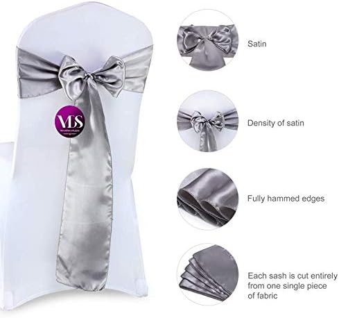VDS Satin Chair Sashes Chair Cover Back Tie Sateen Bows Ribbon for Wedding Birthday Graduation Engagement Ceremony Event Party Banquet Venue Hotel All Dining Chair Decoration (200PC) (Silver Grey)