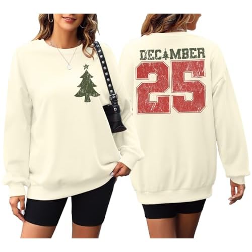 JINTING Christmas Sweatshirts for Women December 25 Graphic Sweater Classic Christmas Tree Pullover Blouse