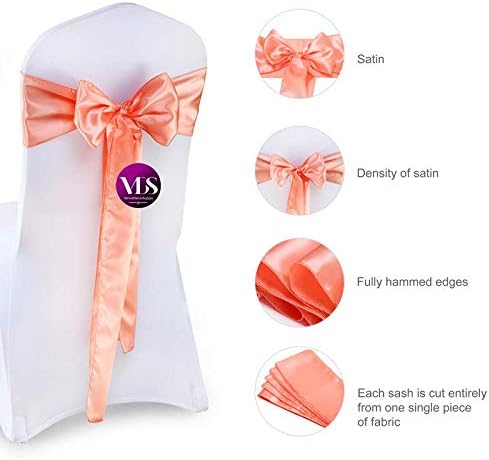 VDS Satin Chair Sashes Chair Cover Back Tie Sateen Bows Ribbon for Wedding Birthday Graduation Engagement Ceremony Event Party Banquet Venue Hotel All Dining Chair Decoration (75PC) (Peach)