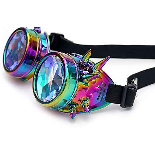 Lelinta Kaleidoscope Rave Goggles Steampunk Goggles Glasses Halloween Costume Accessories for Men Women Cosplay Party