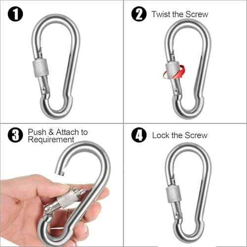 Locking Carabiner Clips, Stainless Steel Spring Snap Hook Locking Carabiner Heavy Duty - 304 Premium Stainless Steel Thumb Screw Carabiner Clip