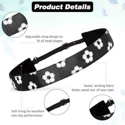 4 Pieces Girls Soccer Headbands Non-Slip Soccer Headband Adjustable No Slip Sport Head Band for Kids Football Hairband Elastic No Slip Sport Head Band for Kids (Black, White)
