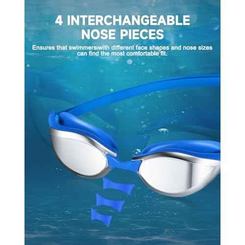 Aegend Adult Swim Goggles,Anti-Fog Mirrored Swimming Goggles for Competition,No Leak,UV Protection,Adjustable Comfortable Fit
