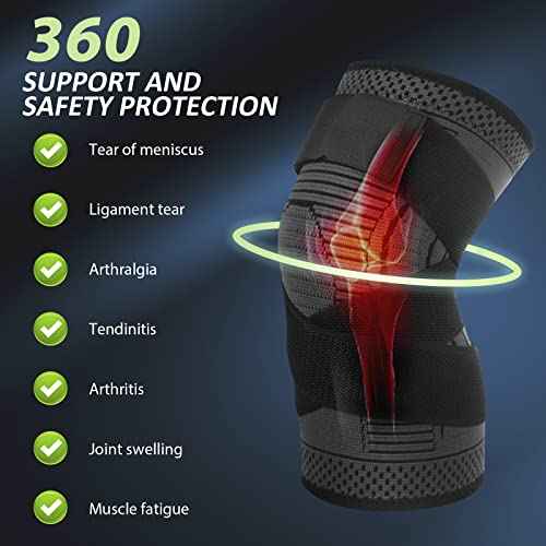 Adjustable Knee Support Brace 1 pack Compression Knee Sleeves for Men Women Use for Meniscus Tear, Arthritis, Tendinitis, Ligament Injury,Weight Lifting, Anti Slip Knee Brace (Black, Large)