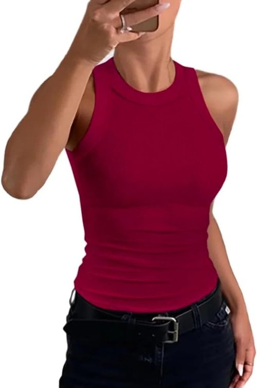 CHICME Women's Casual Ribbed Racerback Tank Top - Fitted Summer Shirt in Various Colors