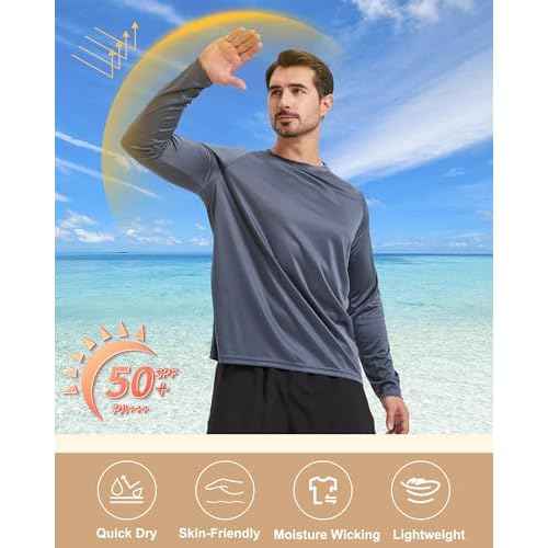 Long Sleeve Shirts for Men - Quick Dry Moisture Wicking UV UPF Sun Protection T-Shirts for Fishing Workout Swim