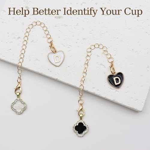 2Pcs Letter Charm Accessories for Stanley Cup,Name ID Initial Letter for Stanley 30&40 oz Tumbler with Handle,Heart Shape & Four Leaf Clover Initial Personalized Letter Charms Chain