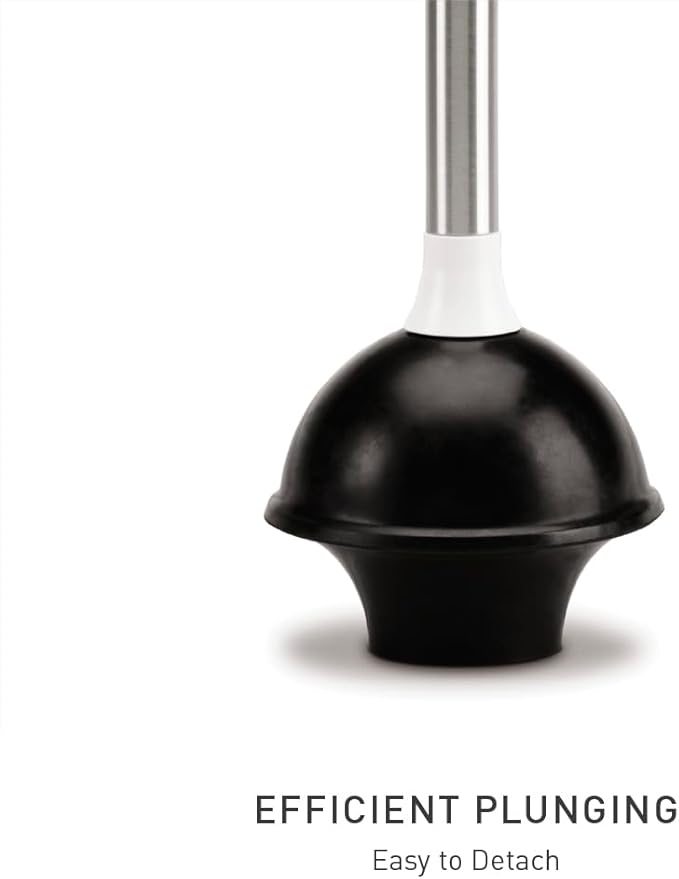 simplehuman Toilet Plunger and Caddy, Stainless Steel, White