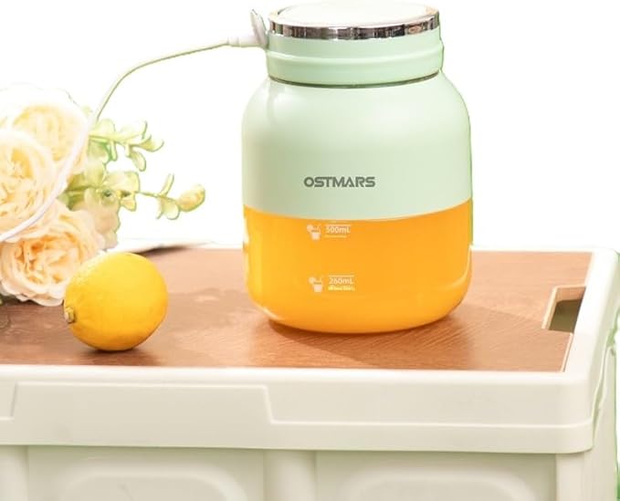 OSTMARS Portable Fruit Blender, Automatic Mini Juicer Cup, Mint Green and Yellow, 500mL Capacity