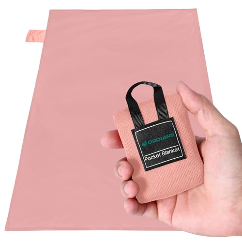 Odoland Beach Blanket Picnic Blanket, 43.3" x 27.5" SandProof Waterproof Outdoor Pocket Blanket with Portable Bag, Foldable Lightweight Sand Free Beach Mat for 1 People Hiking, Camping, Travel, Pink