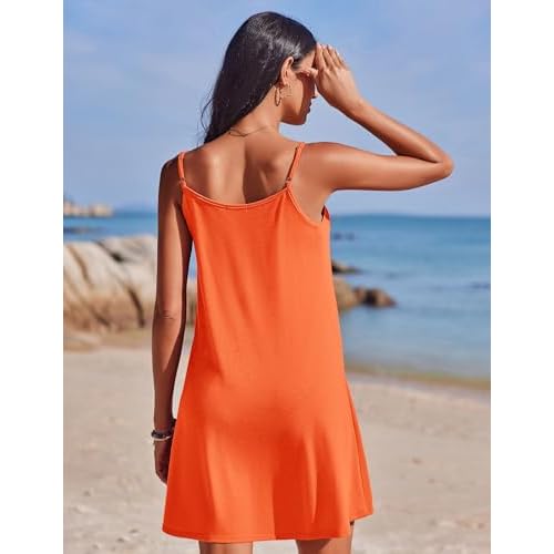 AI'MAGE Women's Bathing Suit Cover Up Spaghetti Straps Swim Dresses Beach Cover Ups Pleated Neck Swimsuit Coverups S-XXL