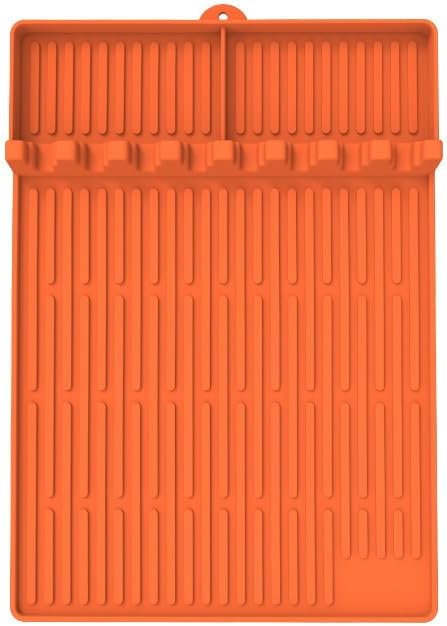 Silicone Griddle Tools Mat for Blackstone，Side Shelf Heat Resistant Spatula Mat，16x11.5 Inch Large Silicone Grill Pad with Drip Pad(Orange)