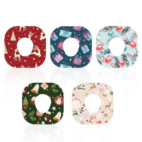 25pcs Adhesive Over Patches for Dexcom G7, Christmas Waterproof CGM Sensor Cover Tapes, Non-Woven Fabric Reindeer Christmas Tree Sensor Sticker, Blood Sugar Monitor Overpatches for Dexcom Accessories