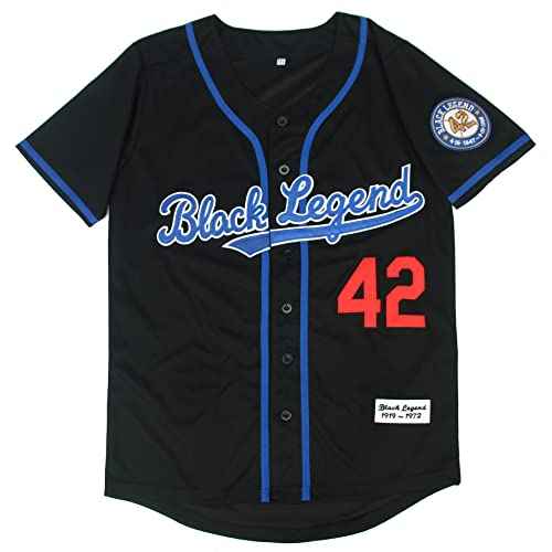 Madjus Men's Black Legend 42 Button Down Jersey 90s Hip Hop Baseball Jersey Stitched