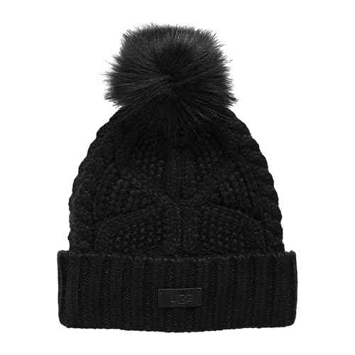 UGG Women's Cable Beanie with Pom, Black