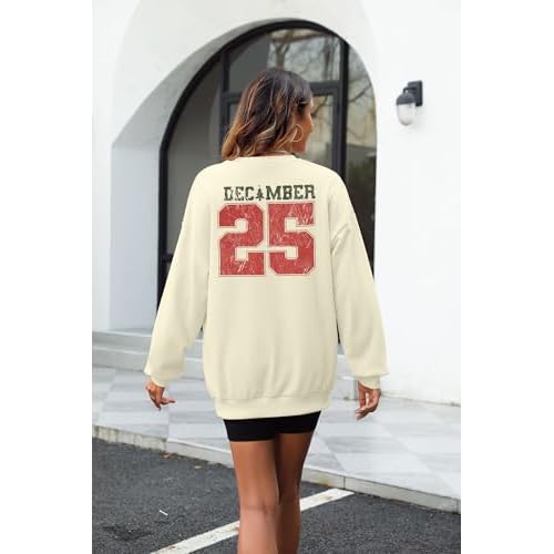 JINTING Christmas Sweatshirts for Women December 25 Graphic Sweater Classic Christmas Tree Pullover Blouse