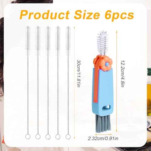 6pcs Bottle Cleaner Brush Set for Yeti, 5pcs Stainless Steel Nylon Extra Long Straw Cup Lid Brushes Plastic Water Bottle Straw Cleaning Brush Compatible with Stanley 25/26/35/42oz