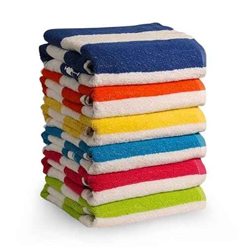 100% Cotton Beach Towels Pack of 6 ? Soft, Absorbent & Quick Dry Cabana Striped Pool Towels for Adults ? Large, Lightweight, and Durable Cotton Towels for Beach