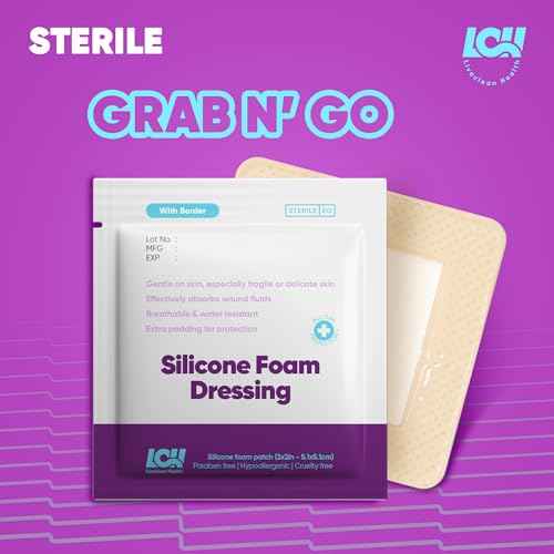 5 CT Silicone Foam Dressing 2x2 - Adhesive Silicone Bandages for Wounds and Pressure Sores - Sterile Square Bandages 2x2 for Injury and Wound Care