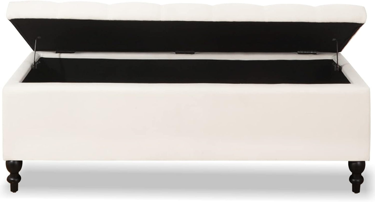 Living&Giving Storage Ottoman 50.2 Inches Upholstered Fabric Storage Ottoman Bench，Button Tufted Ottoman with Storage for Living Room，Bedroom End of Bed Bench Withstands 304lbs (Ivory-TP)