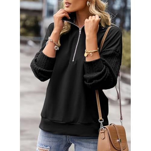 SHEWIN Womens Half Zip Sweatshirt Fall Loose High Neck Pullover Tops