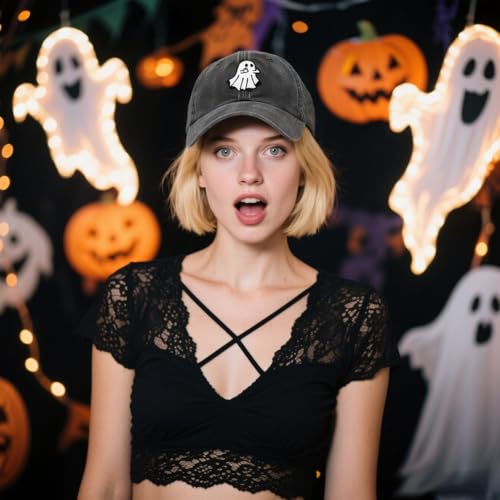 Waldeal Ghost Embroidered Hat, Adjustable Halloween Decorations Spooky Boo Baseball Cap for Men Women