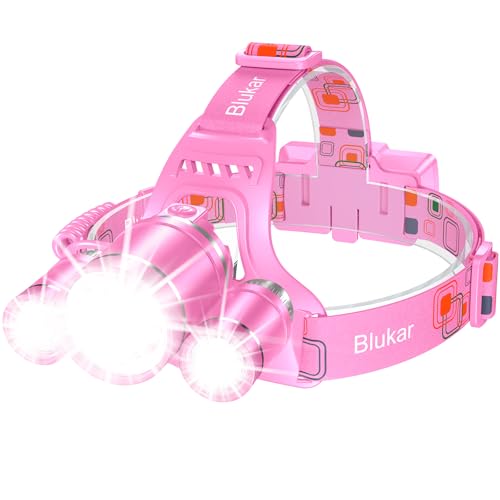 Blukar LED Headlamp, Super Bright Rechargeable Headlight Flashlight - 3 Lights 5 Modes,Zoomable,Spotlight&Floodlight Combination, IPX6 Waterproof, 20+Hrs Runtime for Running,Hiking-Pink