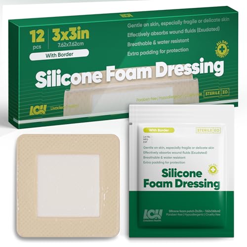 12 CT Silicone Foam Dressing 3x3 - Sterile Silicone Bandages for Wounds - Absorbent and Adhesive Foam Bandages for Wounds and Injury Care by Livaclean Health