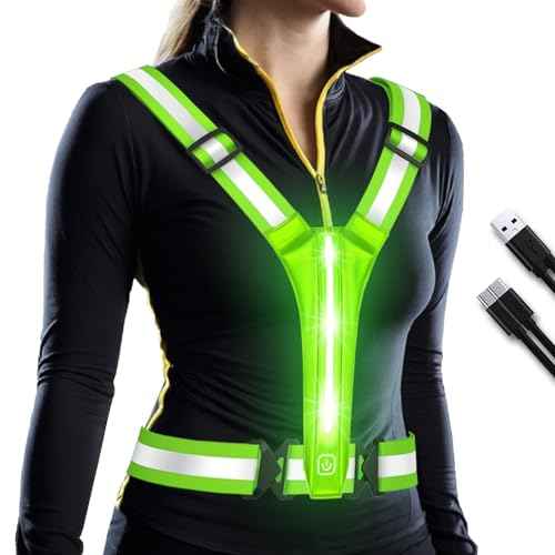 LED Reflective Vest Running Gear, Light Up Running Vest Rechargeable, Safety Night Running Gear for Walking Running Cycling