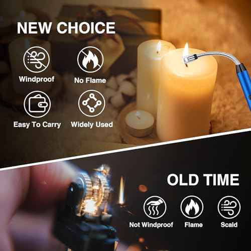 2 PCS Candle Lighter, Electric Lighter Arc Windproof Flameless with 360¡Æ Flexible Neck & LED Power Display, Lighters for Candle for BBQ, Grill, Camping, Fireplace, Stove(Blue)