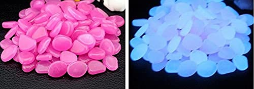 340PCS Glow Stone Glowing in The Dark Pebbles Outdoor Decor Fish Tank Gravel Rocks Decoration (Pink in Daytime, Purple in The Dark)