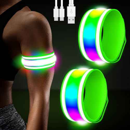 LED Armband Rechargeable for Running(2 Pack),Light Up Arm Bands for Night Walking,Running Lights for Runners,High Visibility Reflective Running Gearr for Night Safety Light Up Wristbands