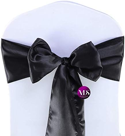 VDS Satin Chair Sashes Chair Cover Back Tie Sateen Bows Ribbon for Wedding Birthday Graduation Engagement Ceremony Event Party Banquet Venue Hotel All Dining Chair Decoration (10PC) (Black)