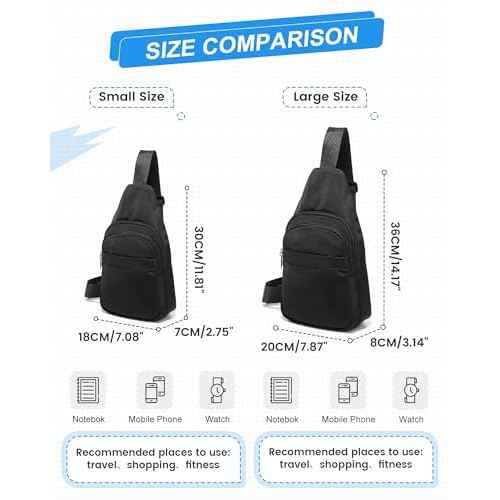 Small Black Sling Crossbody Bag for Men Women, Shoulder Daypack Mini Anti-Theft Cross Body Motorcycle Chest Bags, Small One Strap Fanny Back Pack for Casual Travel Hiking Sport Gym
