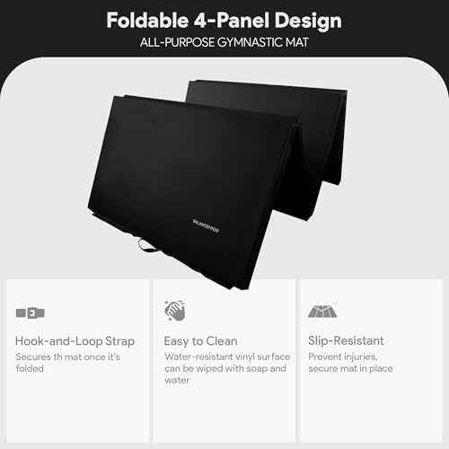 BalanceFrom 10x4 Feet 4-Panel Folding Gymnastics Mat ? 2-Inch Thick Pad with Vinyl Surface and Carrying Handles for Tumbling, Yoga, Pilates, Home Workouts, and Martial Arts