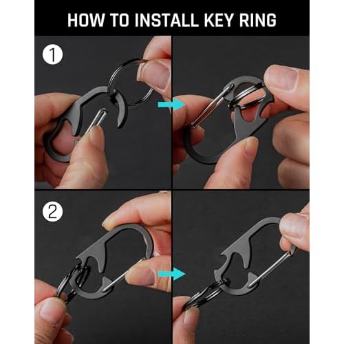 TISUR Titanium Carabiner Keychain Clip, Anti-Lost Key Ring Holder, Self-Locking Metal Gate Clip Key Chain Bottle Opener for Men Women