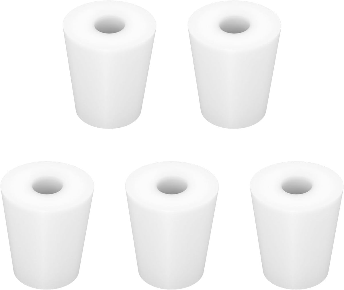 Labasics 5-Pack 3# Single-Hole Silicone Stoppers, White Tapered Lab Seal Stoppers with 0.31" Hole, Durable and Reusable Silicone Plugs for Laboratory Glassware, Airtight Sealing, and Experiments