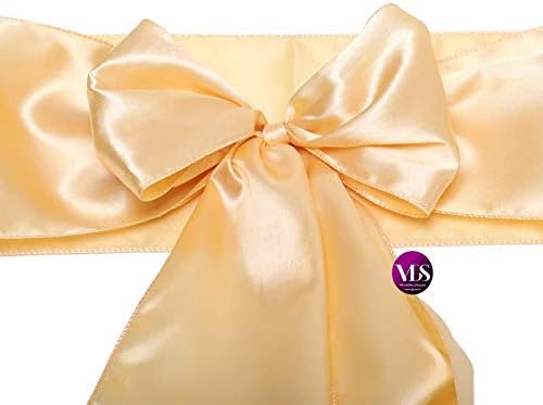 VDS Satin Chair Sashes Chair Cover Back Tie Sateen Bows Ribbon for Wedding Birthday Graduation Engagement Ceremony Event Party Banquet Venue Hotel All Dining Chair Decoration (100PC) (Beige)
