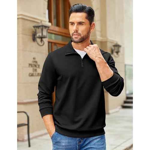 COOFANDY Mens Quarter Zip Pullover Sweatshirts Lightweight Long Sleeve Mock Neck Sweater Polo