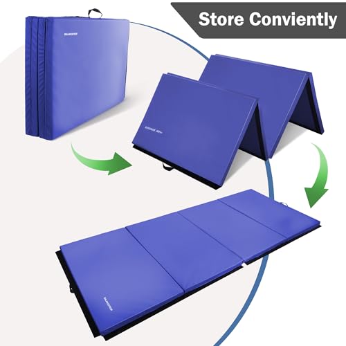 Fitvids Folding Exercise Gymnastics Mat, 4'x8'x2" Gym Workout Mat with Carrying Handles 4-Fold High-Density Anti-Tear Portable Fitness Aerobics Mat for Home Gym Yoga Pilates Tumbling MMA Core Training